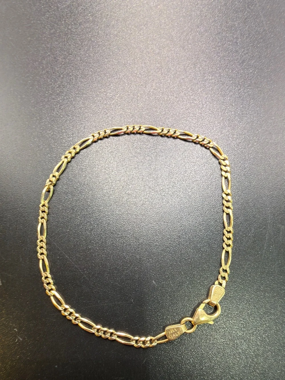 14k ITALIAN GOLD FIGARO CHAIN LINK BRACELET 7”  Dainty Minimalist Classic Chic